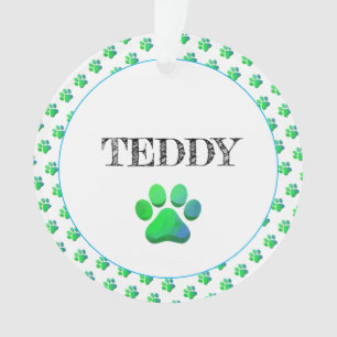 Ornamento Pata Imprime NOME PET Diversão Verde Azul