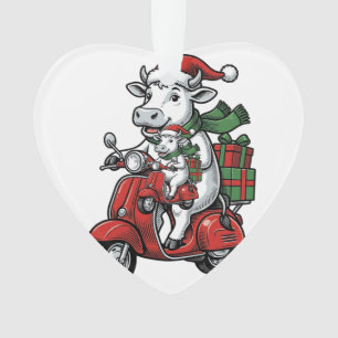 Ornamento Patinete de Cavalgar Vaca de Natal Engraçado Desig