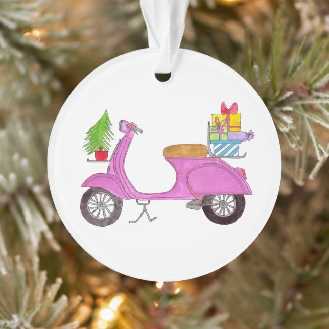 Ornamento Patinete de Natal desenhado à mão com presentes Or (Árvore)