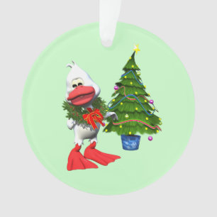 Ornamento Pato branco e bonito de Natal Vestindo uma coroa