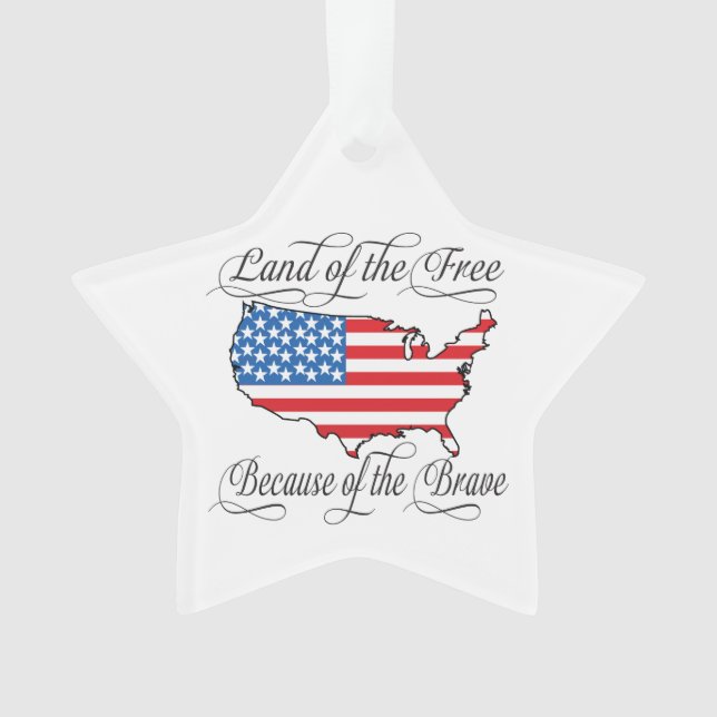 Ornamento Patriótica American Flag Land of Free Brave Custom (Frente)