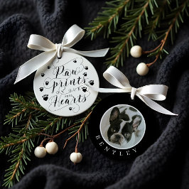 Ornamento Paw Imprime em Nosso Coração Script Pet Photo Memo
