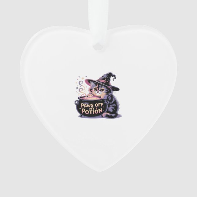 Ornamento Paws Off My Potion, Kawaii Halloween Witch Cat Cla (Frente)