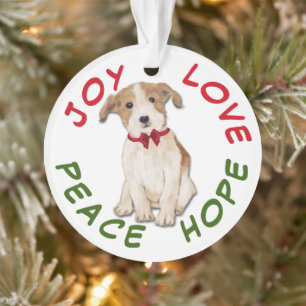 Ornamento Paz Esperança Amor Jack Russell Terrier Natal
