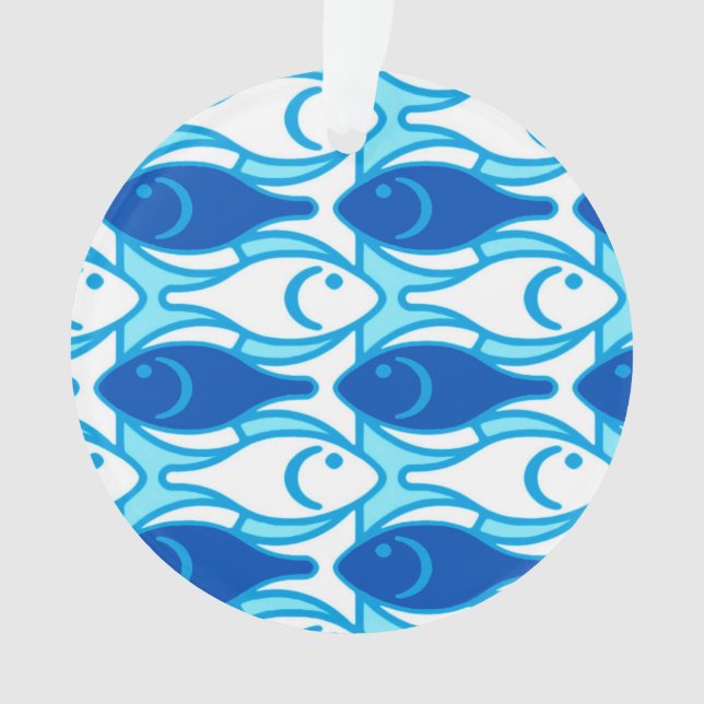 Ornamento Peixe Moderno de Meados do Século, azul cobalto (Frente)