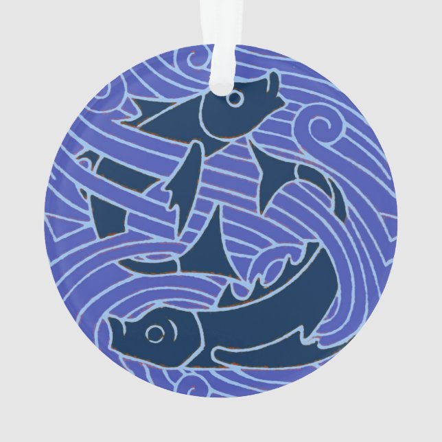 Ornamento Peixes Nadados Oceano Azul Pesca (Verso)