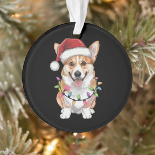 Ornamento Pembroke Welsh Corgi Papai Noel Luzes Árvore de Na