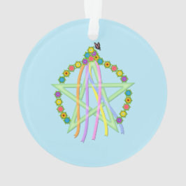 Ornamento Pentagrama de Beltane com fitas e flores de Pastel