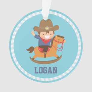 Ornamento Pequeno Cowboy em Cavalinho de Balanço Quarto de M