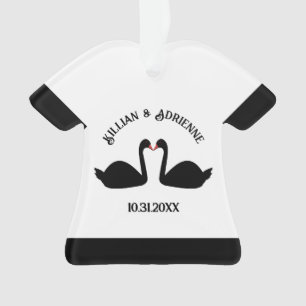 Ornamento Personalização de Swans Negros Beijando Casamento