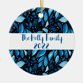 Ornamento Personalizado Botânico Preto e Azul