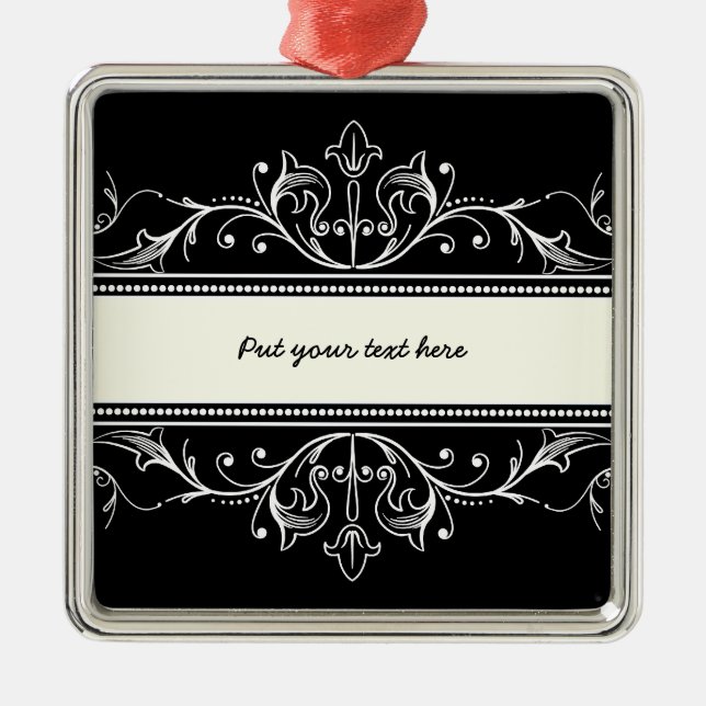 Ornamento personalizado branco preto de borda fund (Frente)