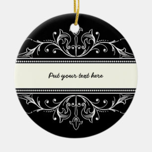 Ornamento personalizado branco preto de borda fund