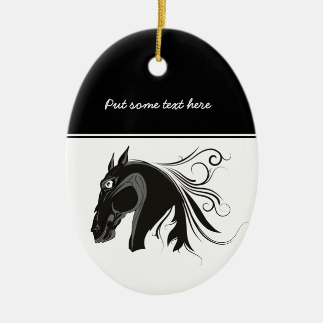 Ornamento personalizado da cabeça de cavalo preto  (Frente)