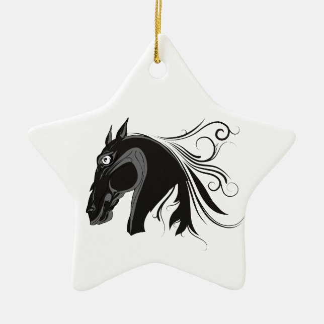 Ornamento personalizado da cabeça de cavalo preto  (Frente)
