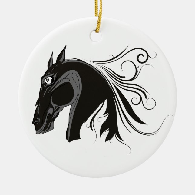 Ornamento personalizado da cabeça de cavalo preto  (Frente)
