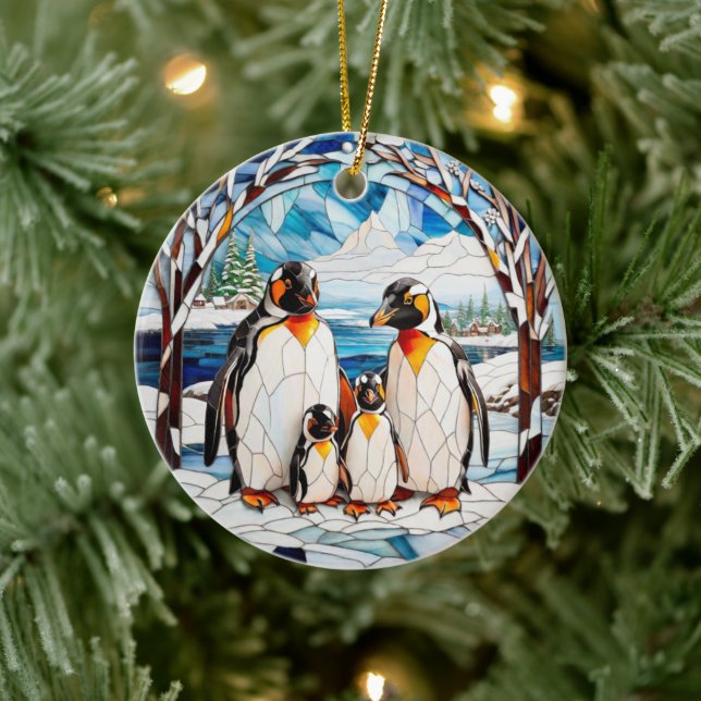 Ornamento personalizado da família de pinguins (Árvore)