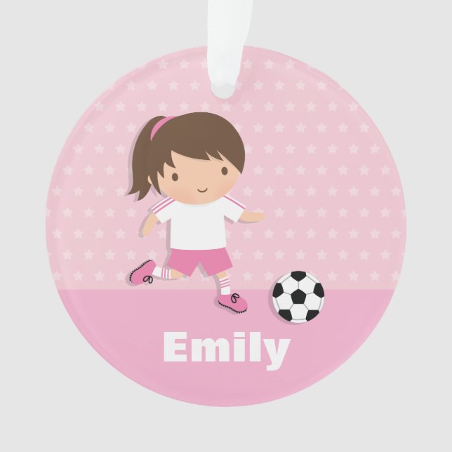 Ornamento personalizado da menina do futebol rosa (Frente)