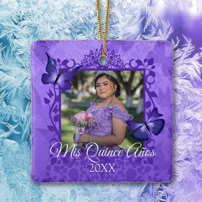 Ornamento Personalizado Da Quinceanera Da Borbolet (purple quinceanera tree ornament christmas keepsake 15 15th fifteenth photo fancy purple frame)