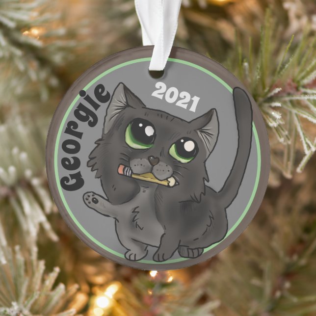 Ornamento Personalizado de Cat do Estudo Auxiliar (Árvore)
