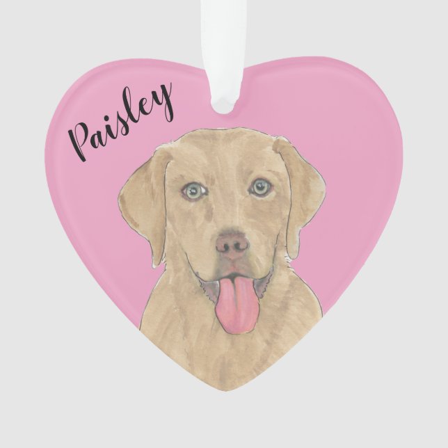 Ornamento Personalizado de Coração Rosa Dudley Labrador (Frente)