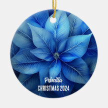 Ornamento Personalizado de Poinsettia Azul