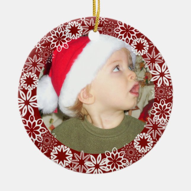 Ornamento Personalizado do Floco de Neve Vermelho (Frente)