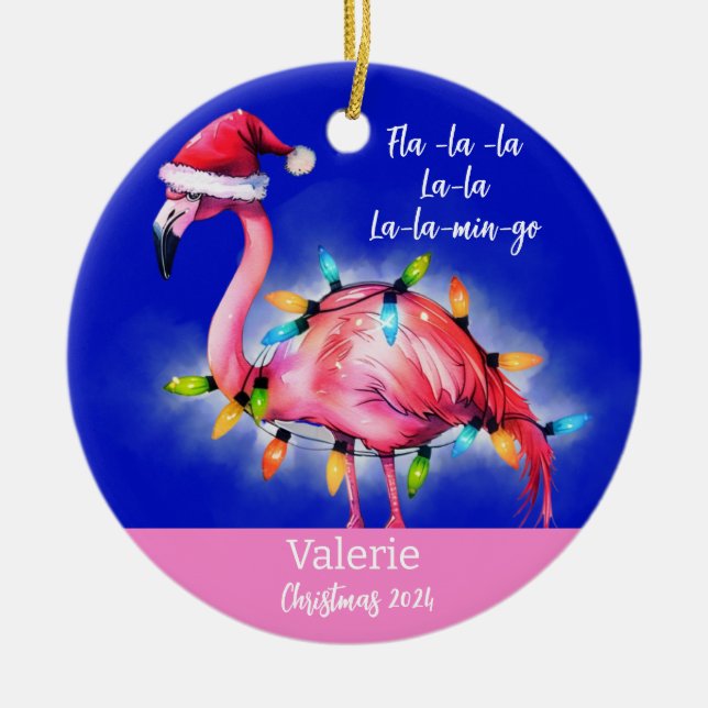 Ornamento Personalizado Flamingo Rosa (Frente)