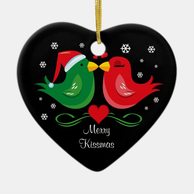 Ornamento personalizado Lovebirds do Natal (Frente)