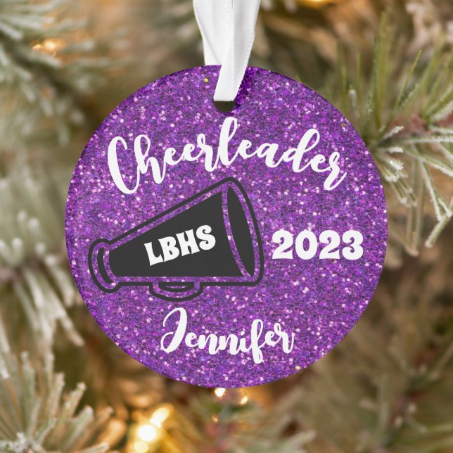 Ornamento Personalizado Preto e Púrpura Cheerhead (Árvore)