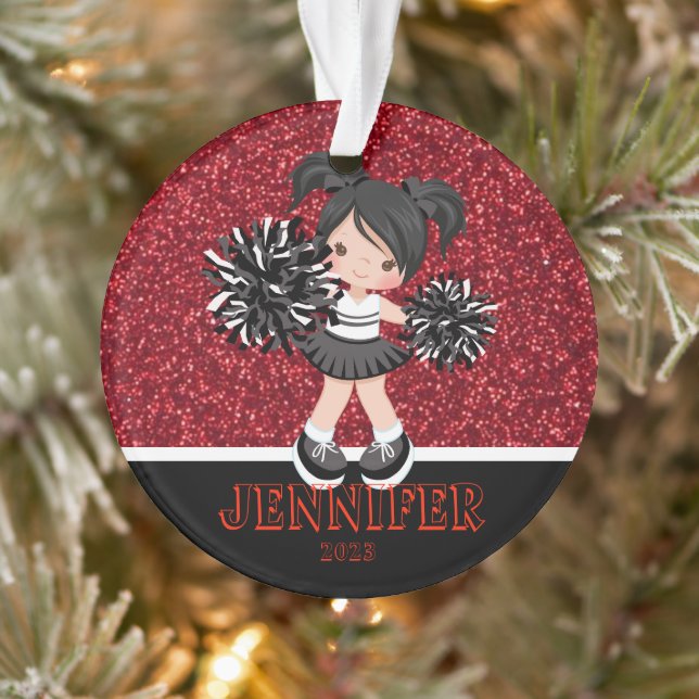 Ornamento Personalizado Preto e Vermelho Cheerhead (Árvore)