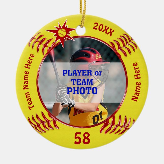 Ornamento personalizados do softball, sua FOTO, (Frente)