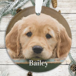 Ornamento Personalizar foto personalizada do cão com sobra p<br><div class="desc">Celebre seu melhor amigo com um memorial personalizado de fotos ou guarde. Personalize com sua própria foto e nome. Personalize com fotos favoritas de cães ou gatos e o nome. O pedido é de dois lados, a mesma foto de cada lado. Personalize o nome na frente e ano atrás. COPYRIGHT...</div>