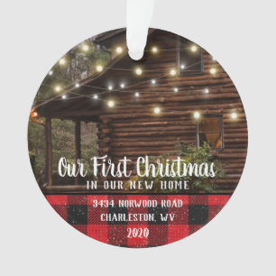 Ornamento Personalizar Foto Primeiro Xmas Novo Nome da Famíl