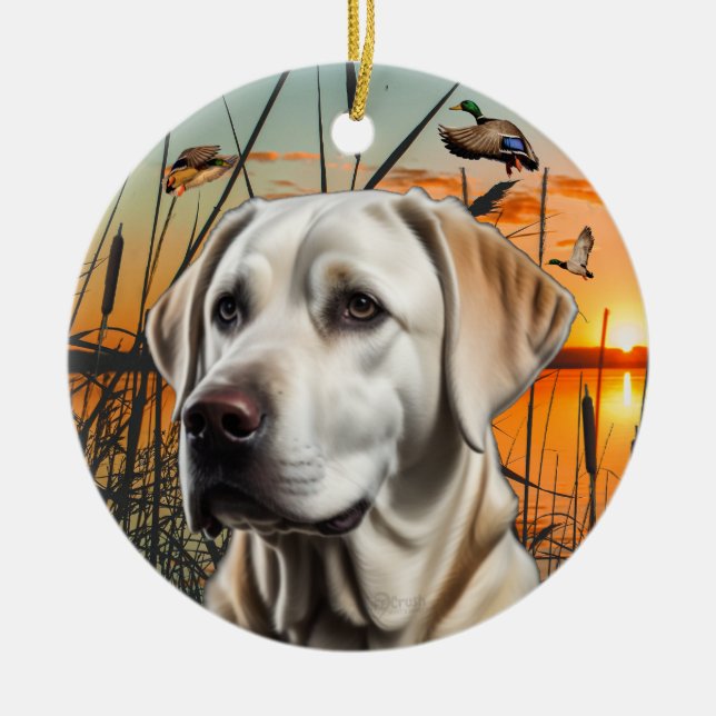 Ornamento Personalizável de Labrador Branco (Frente)