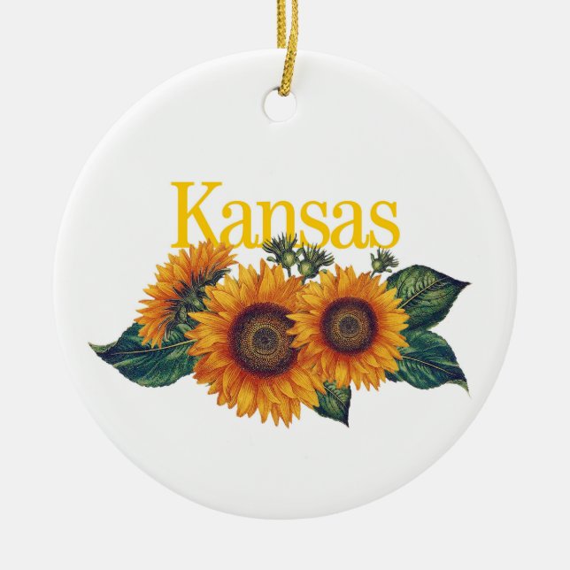 Ornamento Personalizável do Kansas com Sunflower (Frente)