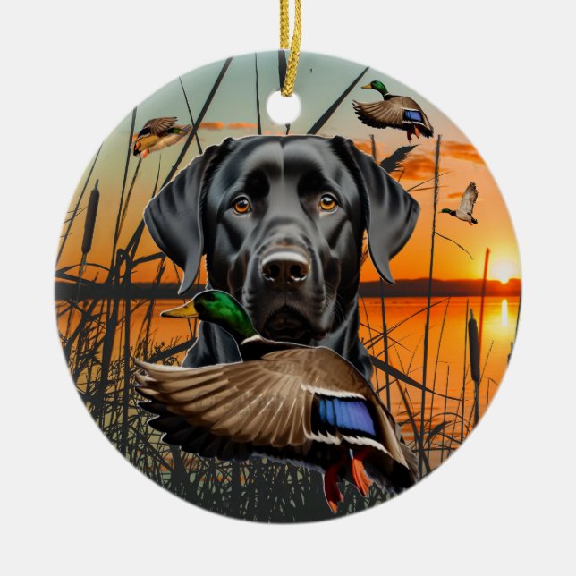 Ornamento Personalizável Labrador, Pato Voador (Frente)
