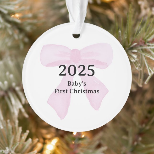 Ornamento Personalized Baby's First Christmas YEAR Pink Bows (Árvore)