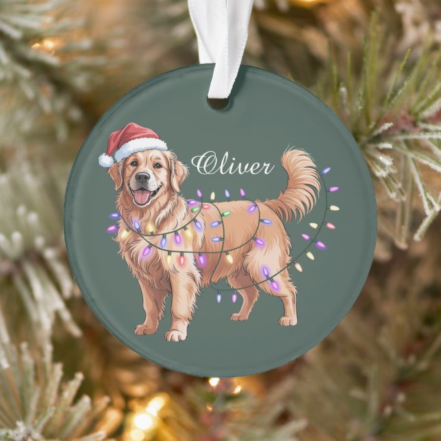 Ornamento Personalized Name Christmas Golden Retriever Dog  (Árvore)