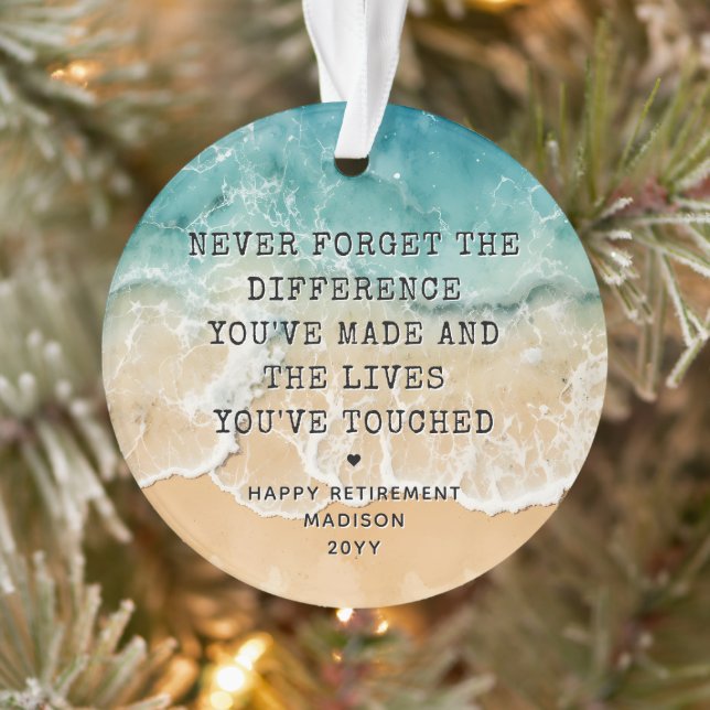 Ornamento Personalized Retirement Modern Blue Ocean Beach (Árvore)