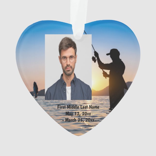 Ornamento Pescador Pescaria Foto Data (Verso)