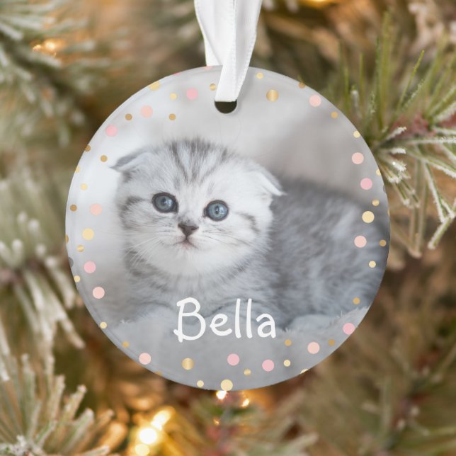 Ornamento Pet Cat Personalizado Foto de Natal Feliz (Árvore)