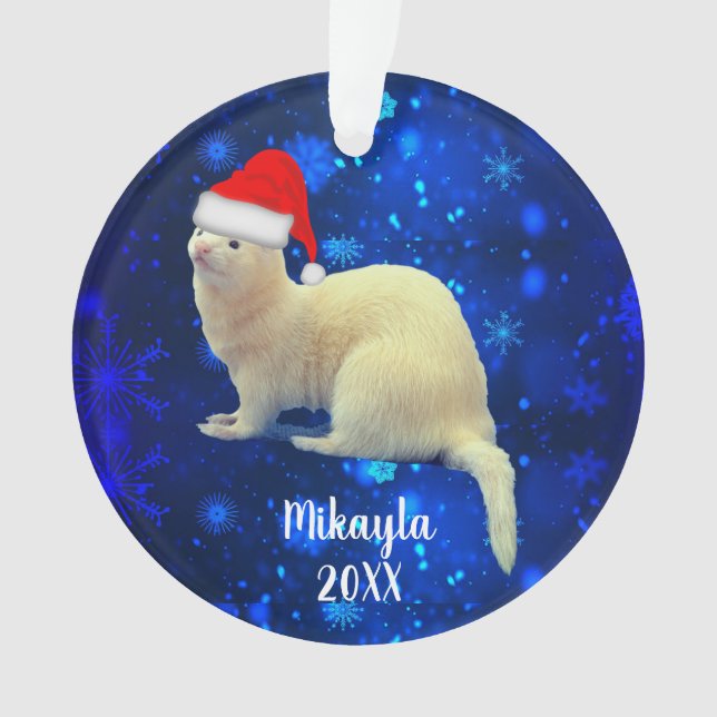 Ornamento Pet Ferret Branco em Santa Hat (Frente)