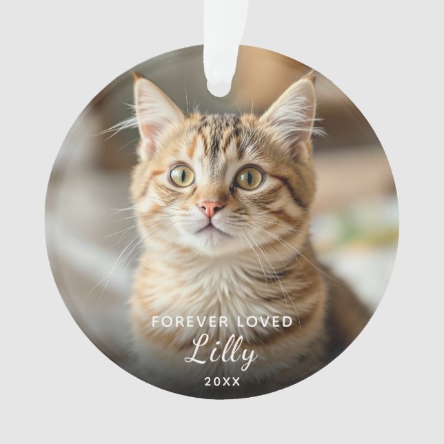 Ornamento Pet Memorial Forever Loved Cat Foto Natal (Frente)