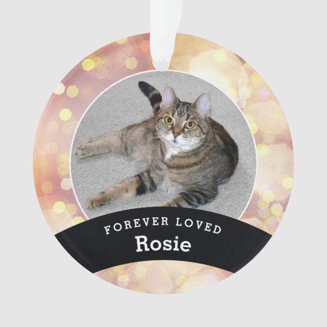 Ornamento Pet Memorial Personalizado Dourado Bokeh Adicionar (Frente)
