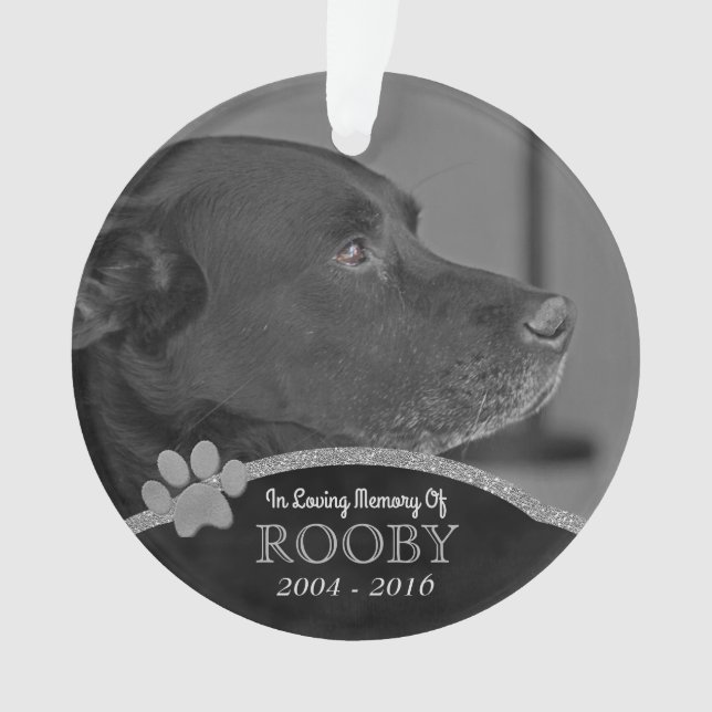 Ornamento Pet Memorial Photo Paw Print Personalize Name (Frente)