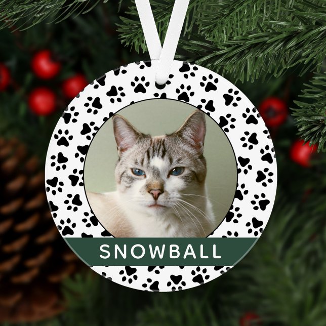 Ornamento Pet Paw Imprime Foto de Nome de Cat Personalizado  (Criador carregado)
