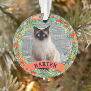 Ornamento Pet Photo Cat Berry Wreath Natal