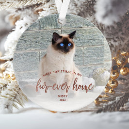 Ornamento Pet Photo First Christmas Forever Home Rosa Dourad