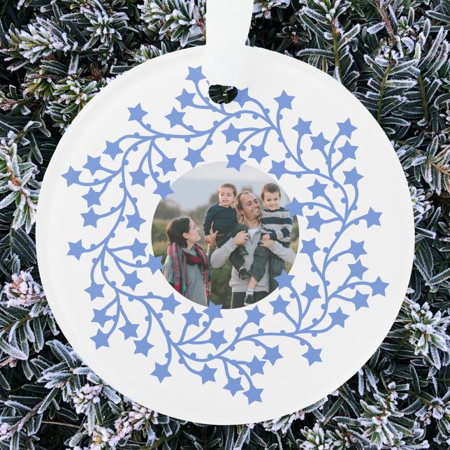 Ornamento Photo Star Wreath (Modern Scandinavian star wreath garland personalized photo Christmas holiday ornament)